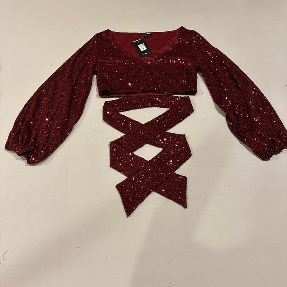 Fashion Nova - Sequined Crop Top with Bow shirt blouse top Gorgeous - Picture 6 of 8